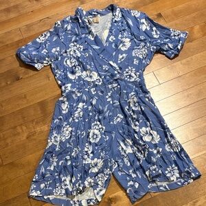 Vintage Blue Floral Wrap Romper